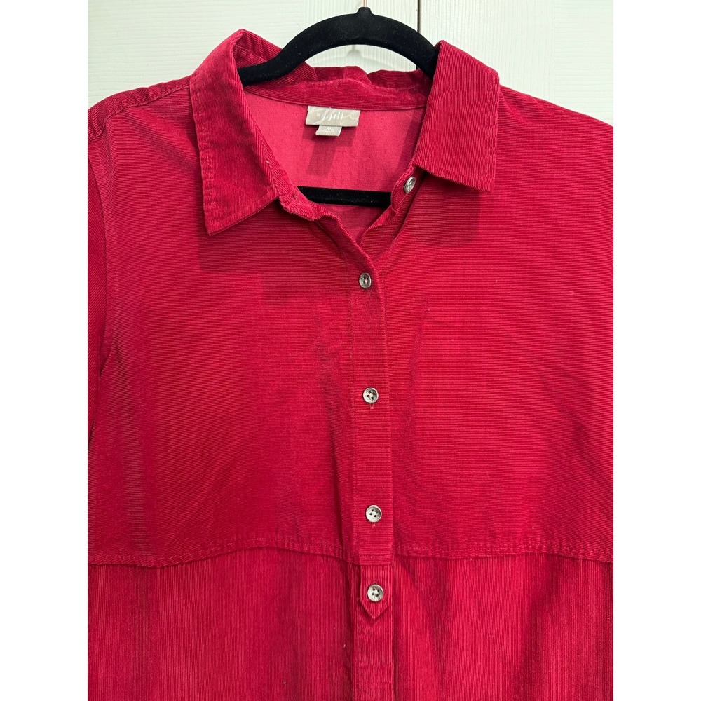 J. Jill Button-Up Corduroy Shirt‎ Women's Petite Medium Red Lightweight Collared - Picture 6 of 10